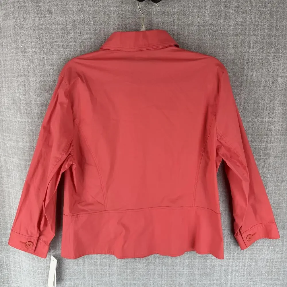 Harve Benard Jacket Womens 14 Red Collared Twill Short Lined Pockets Button